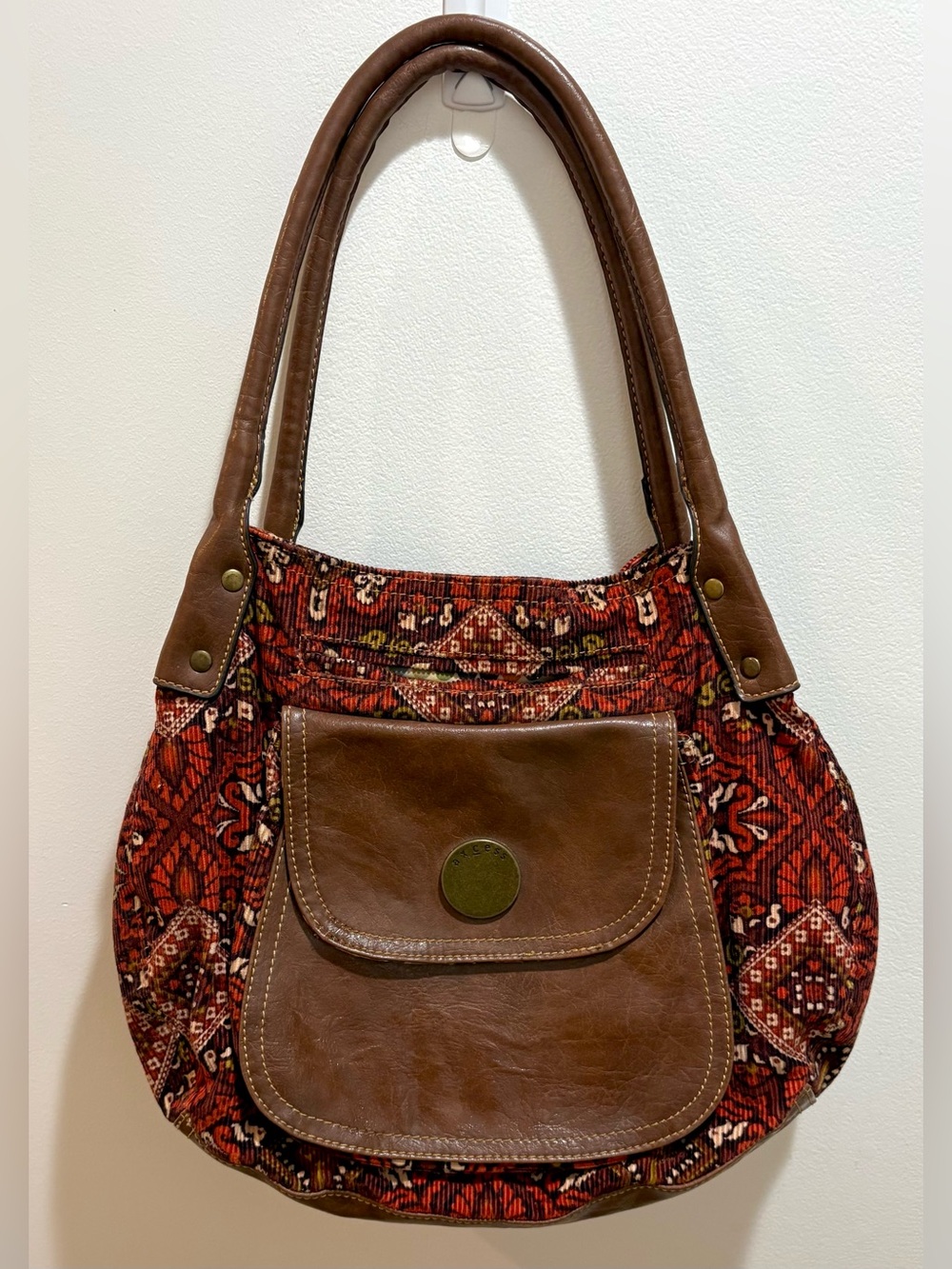 Axcess Liz Claiborne Hobo Shoulder Bag Fall Brown Burgundy Corduroy Tapestry